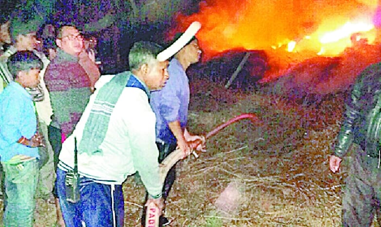 Air Force personnel engaged in fire fighting