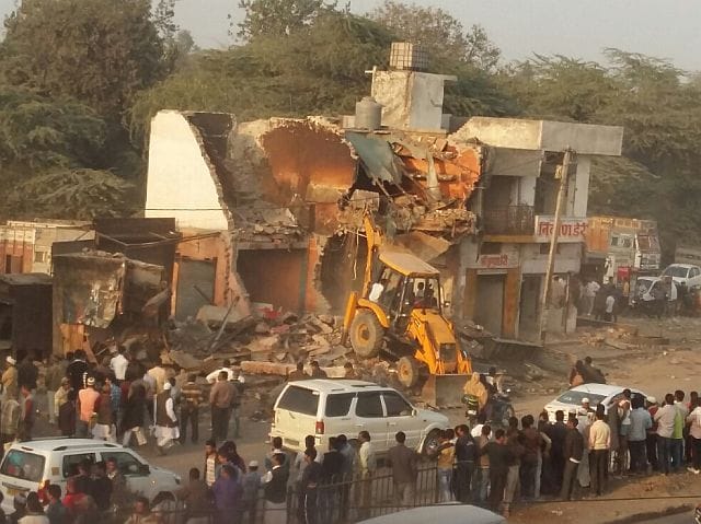 NH-24 bulldozer running, putting jam
