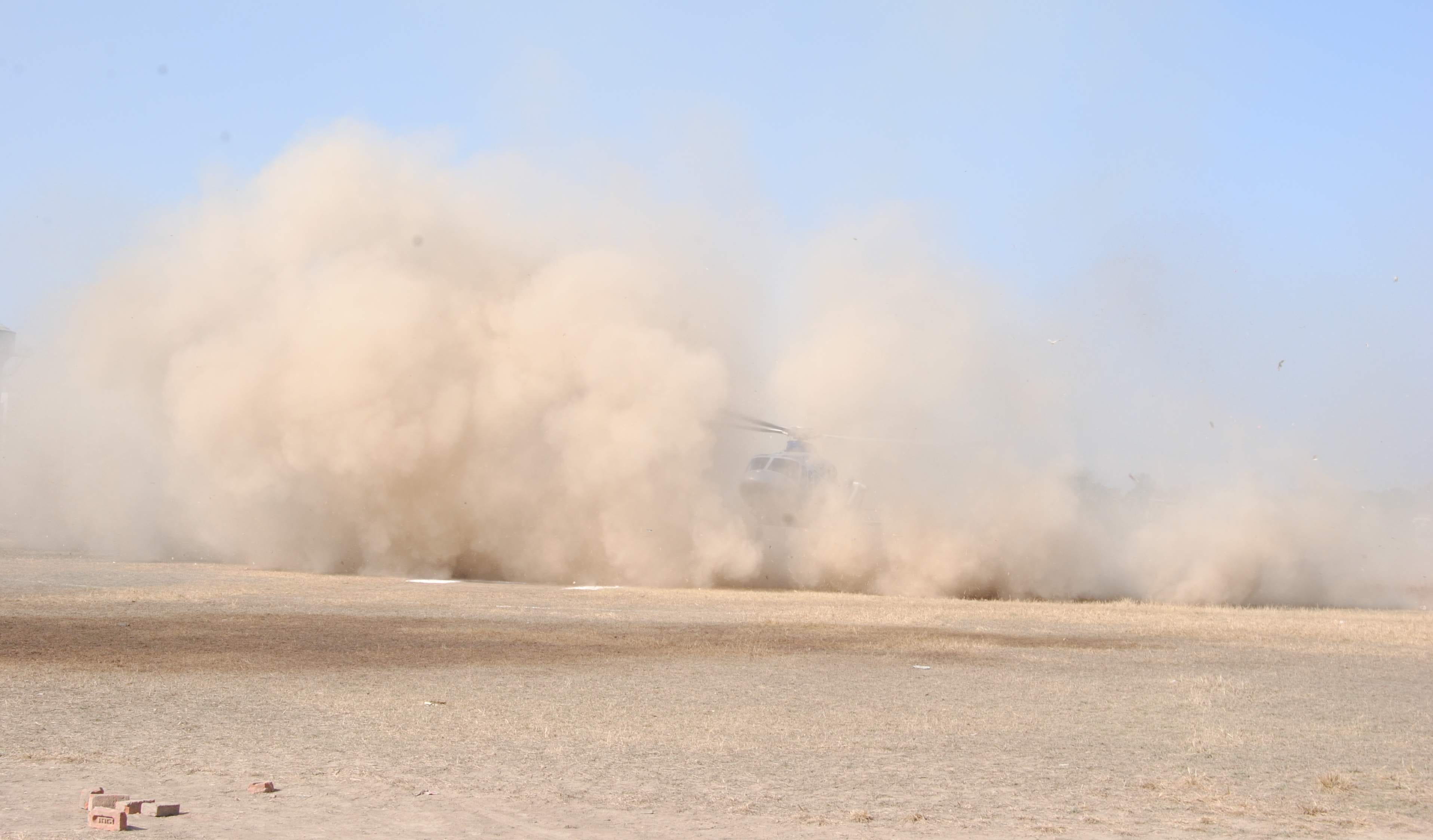 dharmendra pradhan helicopter trapped in dust.