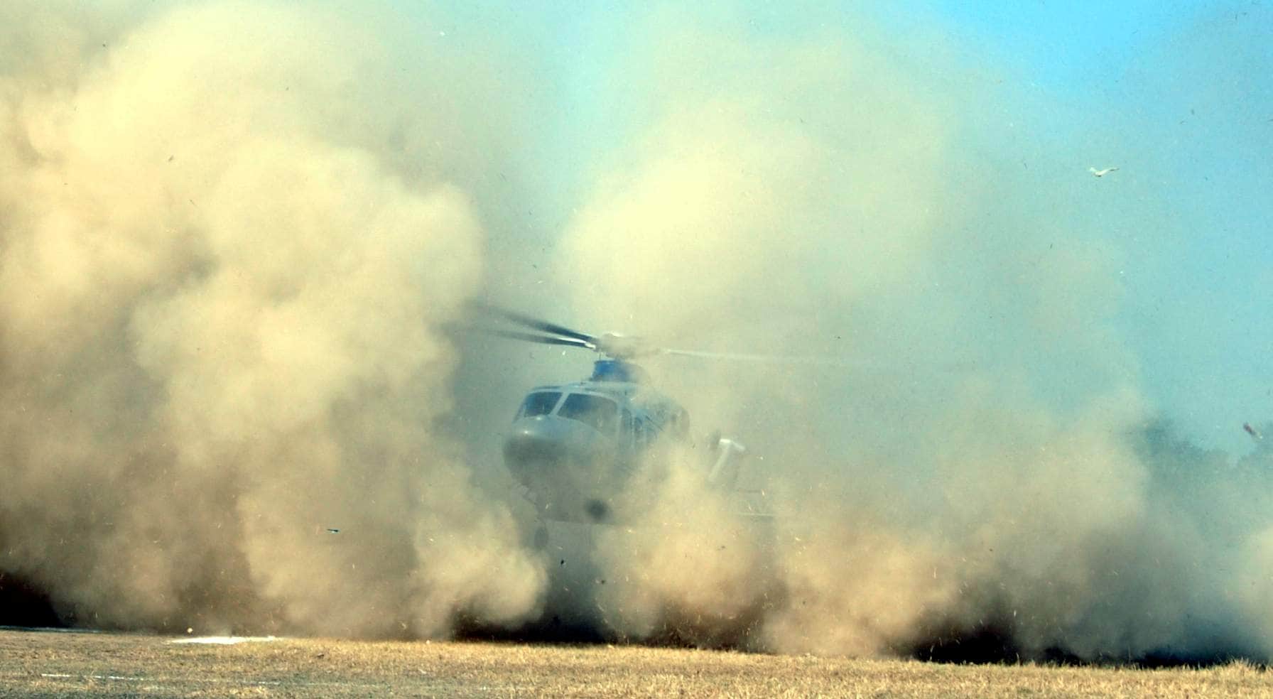 dharmendra pradhan helicopter trapped in dust.