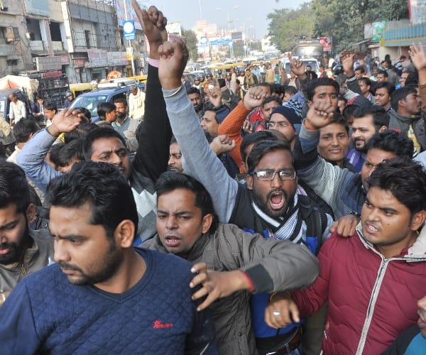  BTC degree holders protest in Lucknow.