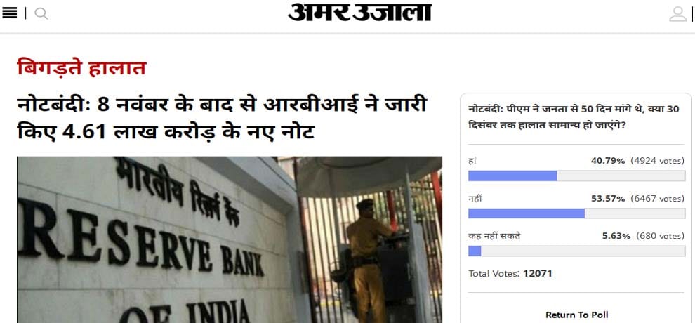 Amar Ujala Poll: due to noteban things will not normal till 30th december