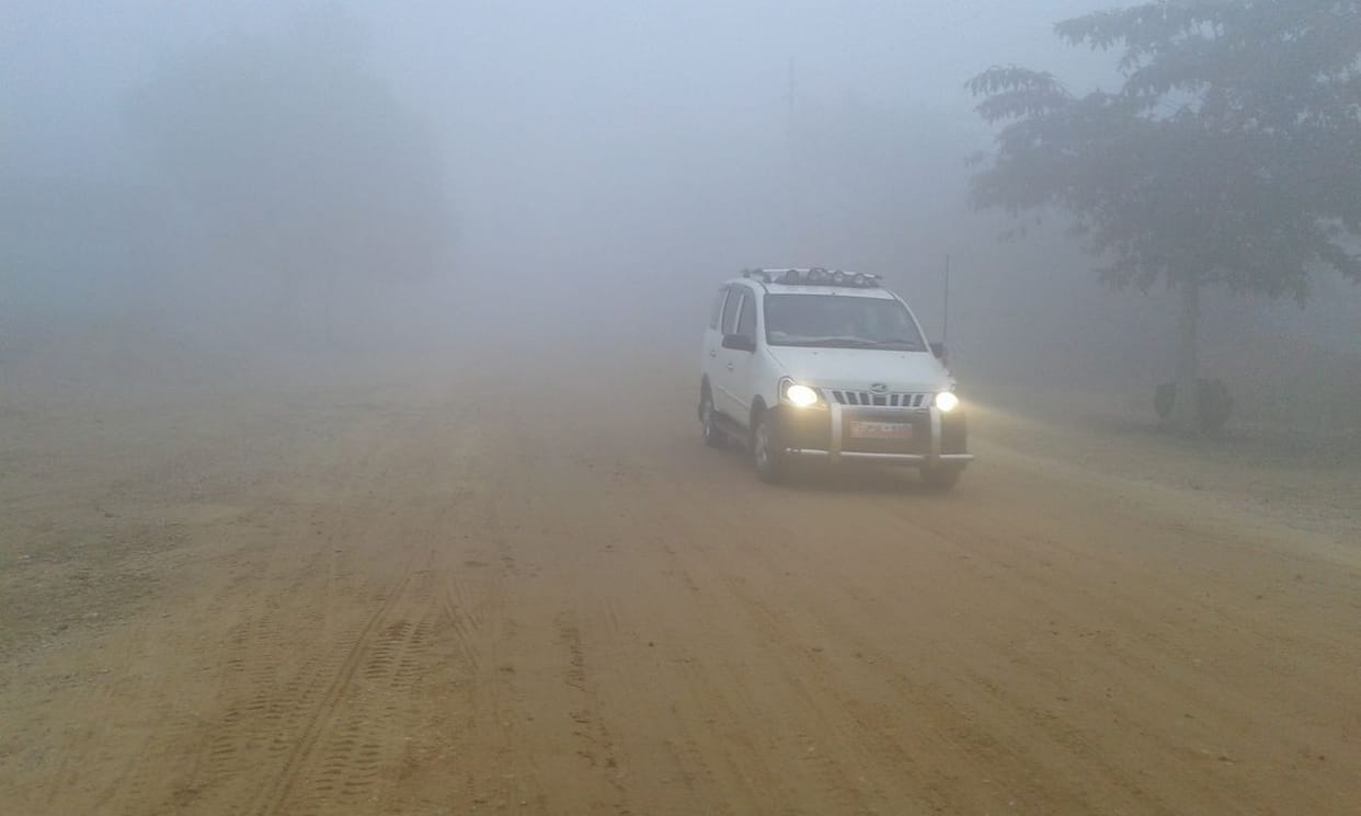People frayed from fog and cold