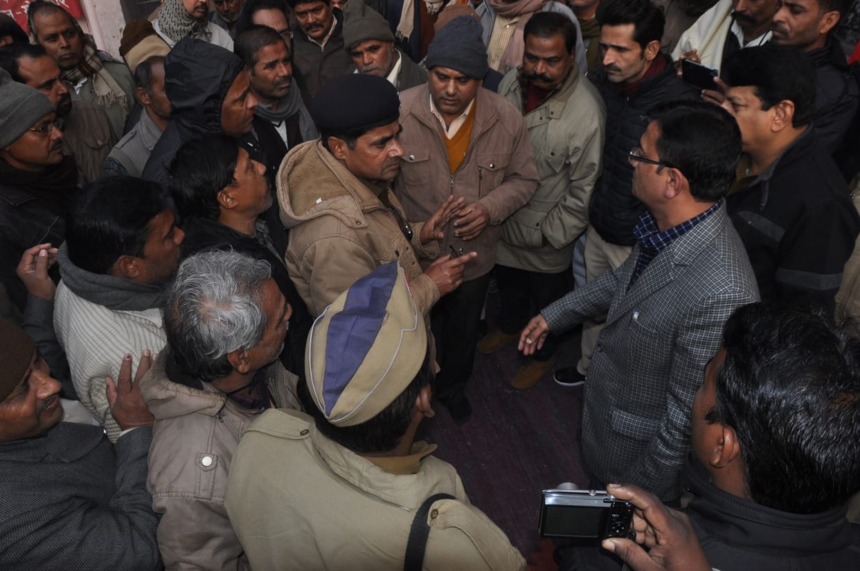 BSNL employees lock the gate of office