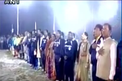 TMC mla talking on mobile fone during national anthem