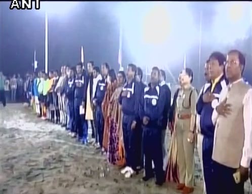 TMC mla talking on mobile fone during national anthem