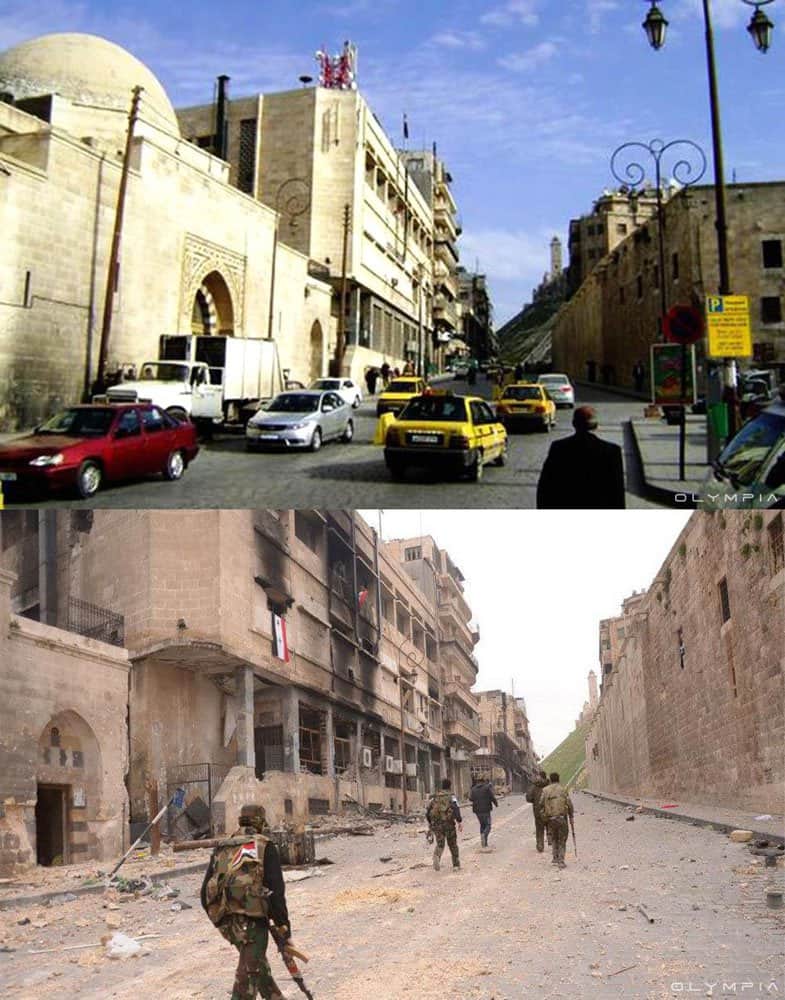 Before and after pictures of war effects on aleppo