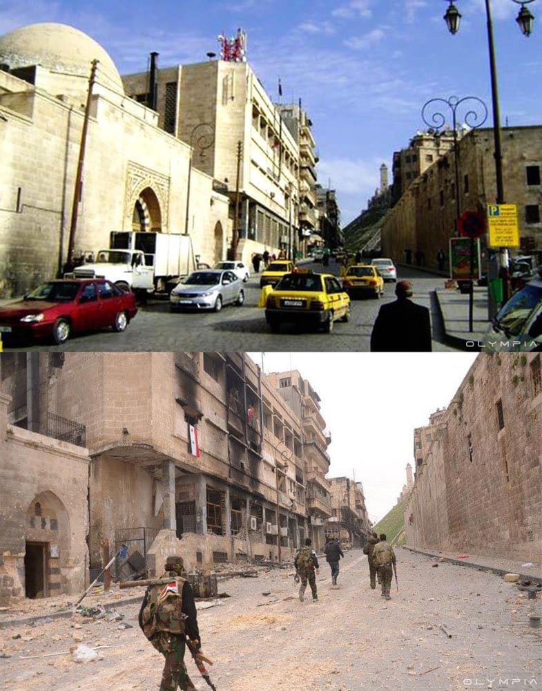 Before and after pictures of war effects on aleppo
