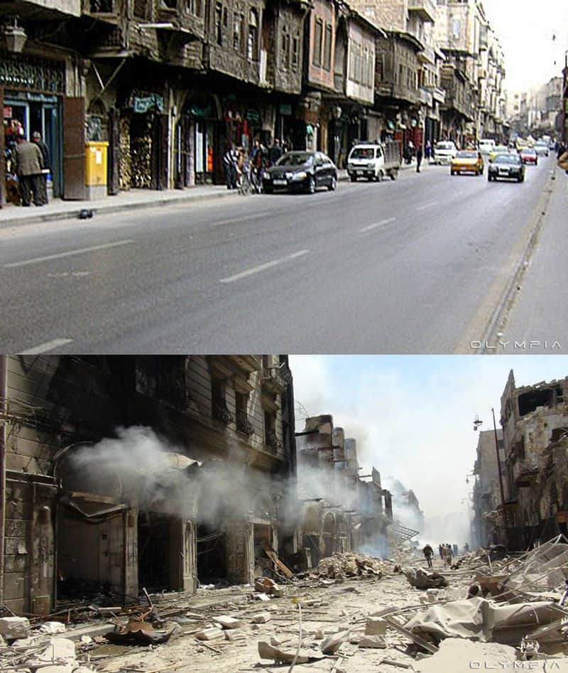 Before and after pictures of war effects on aleppo