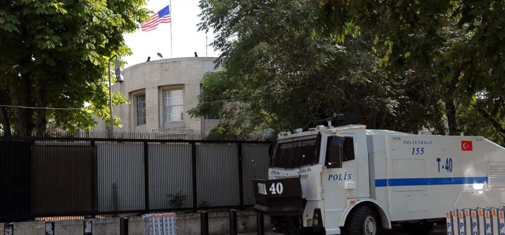  after murder of russian embassdor firing news came in front of American embbassy in Turkey