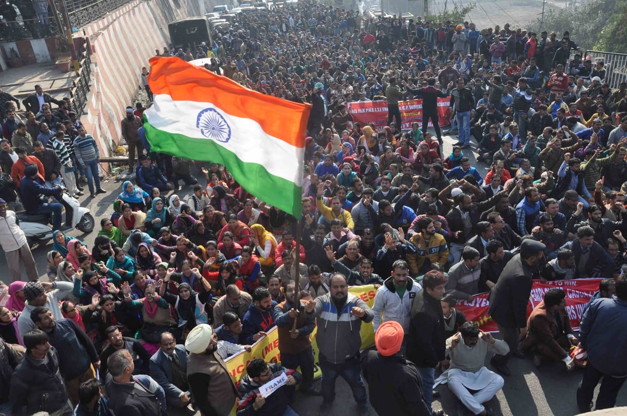 massive protest against govt seen on roads of jammu