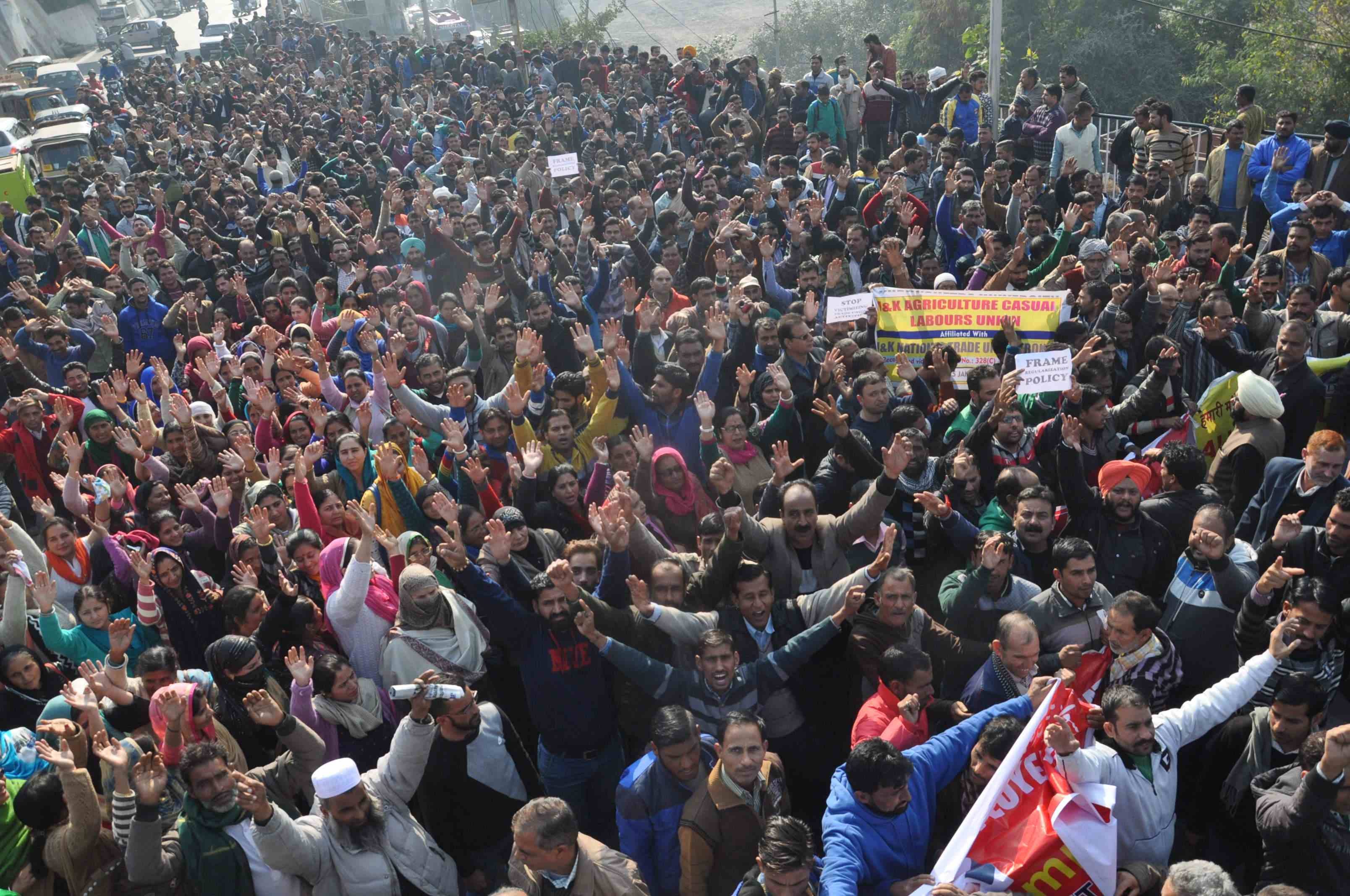massive protest against govt seen on roads of jammu