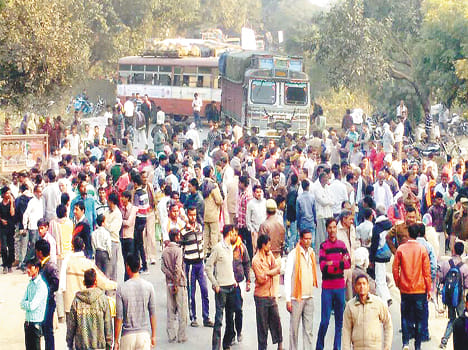 A bus crushed by the death of two students