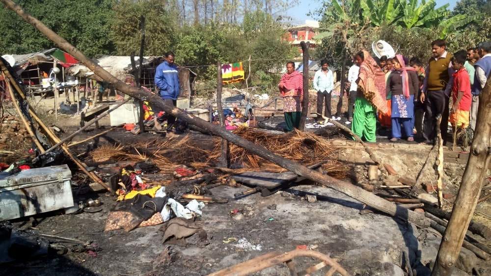 caught fire in two huts