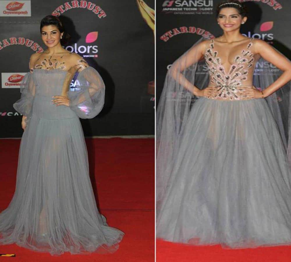 jacqueline and sonam in same dress at stardust awards