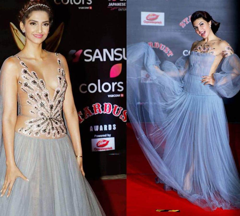 jacqueline and sonam in same dress at stardust awards