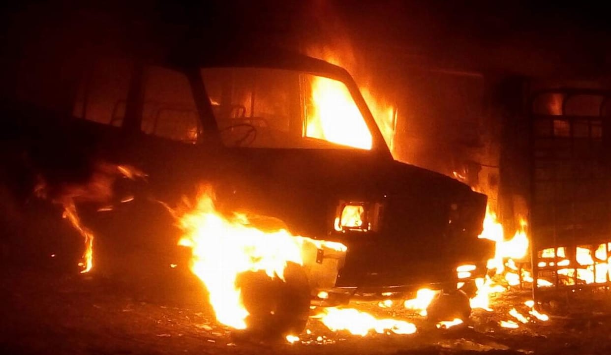 Standing in the parking three vehicles burned.