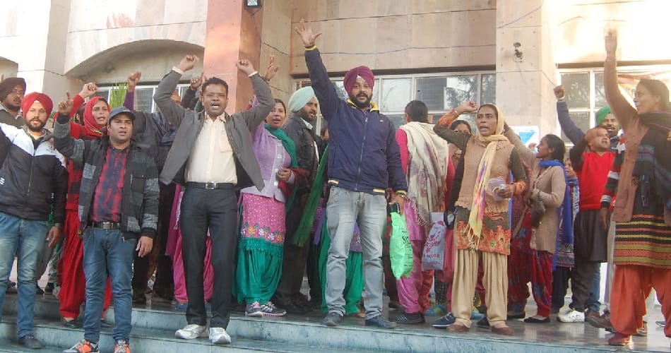 warnings to egs teachers, sitting on protest against protest at bathinda of punjab