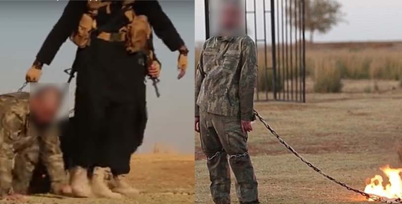 in new propaganda video isis fighters burnt soldiers alive