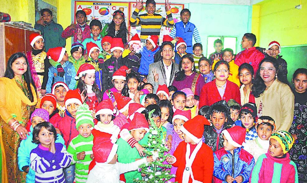 Santa Claus distributed gifts to children as peers