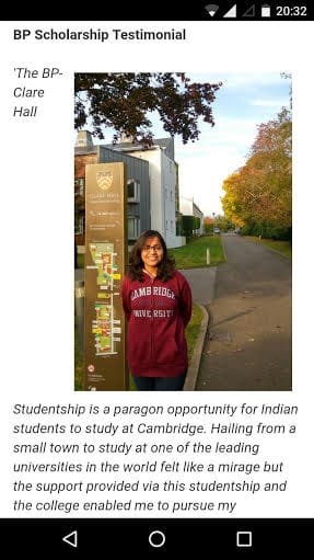 surbhi got scholarship from cambridge