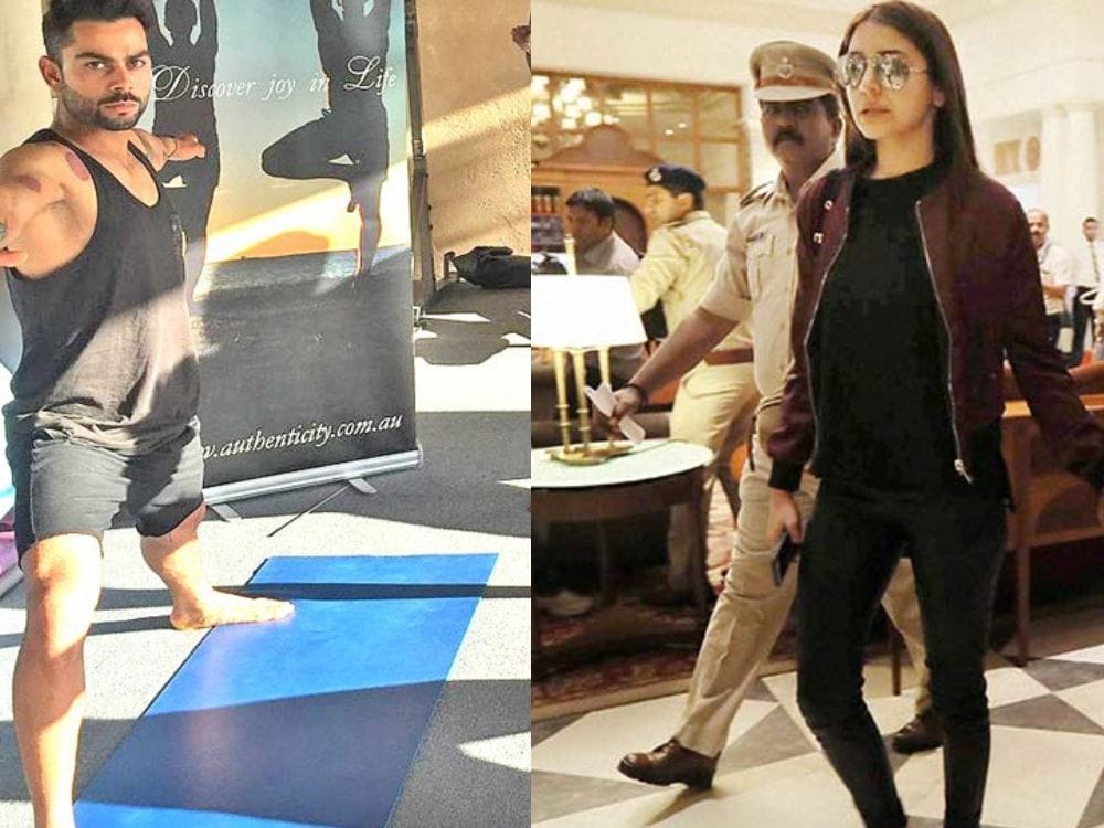 virat kohli and anushka sharma doing yoga in tehri