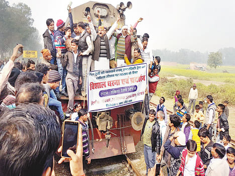 Villagers have blocked the railway track