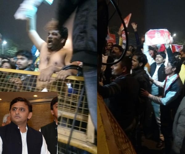 akhilesh yadav supporters make ruckus in Lucknow.