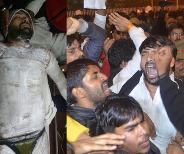akhilesh yadav supporters make ruckus in Lucknow.
