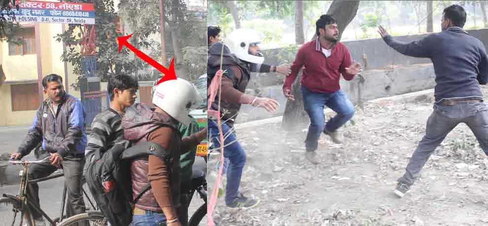 goons beaten cycle driver in noida in front of police station 