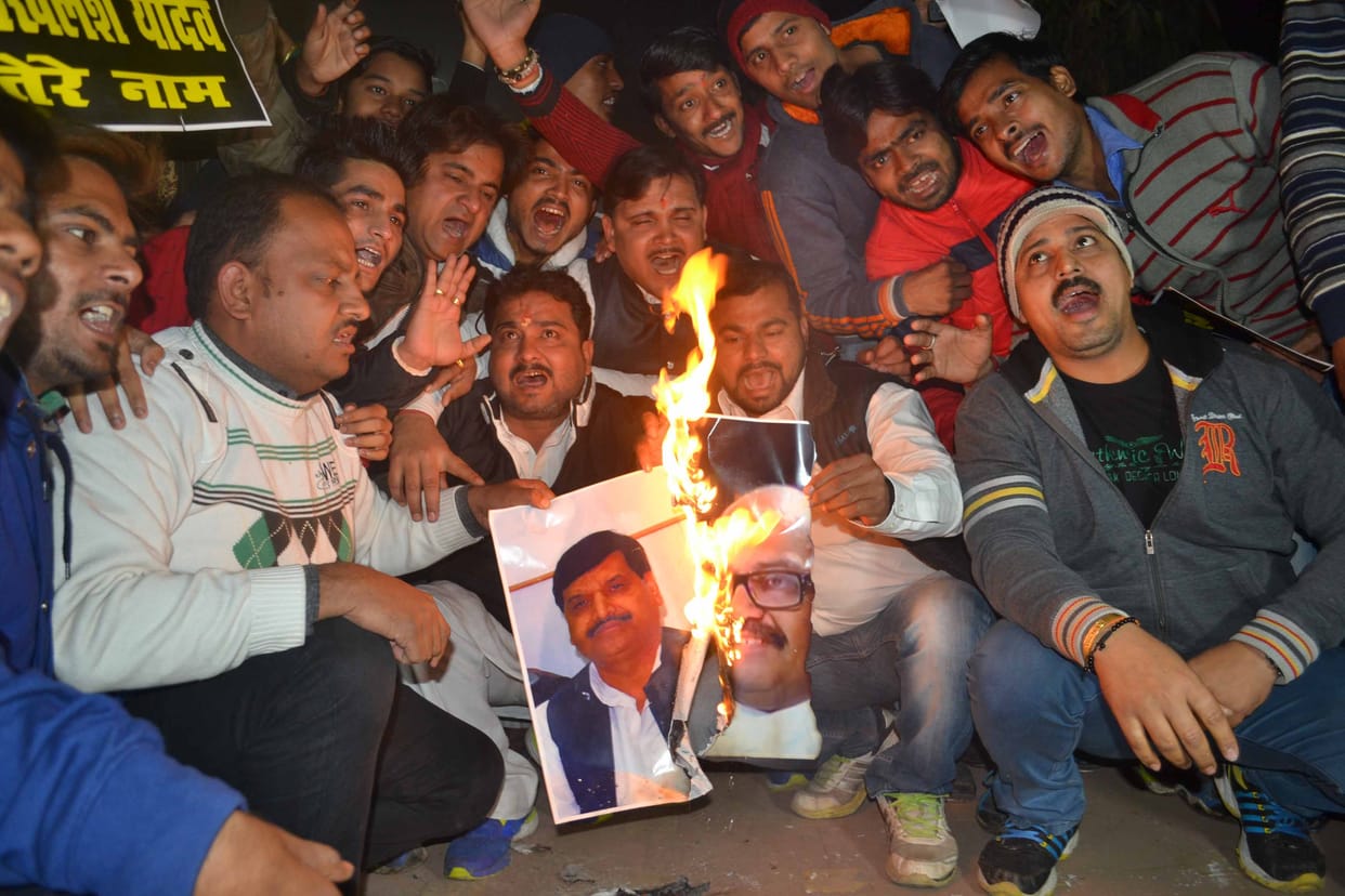 Shivpal Singh and burning posters