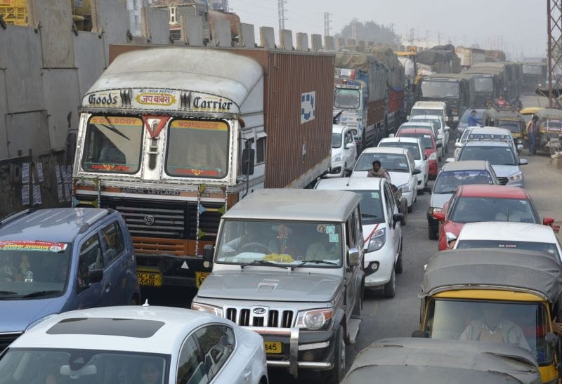 traffic jam at highway in mathura