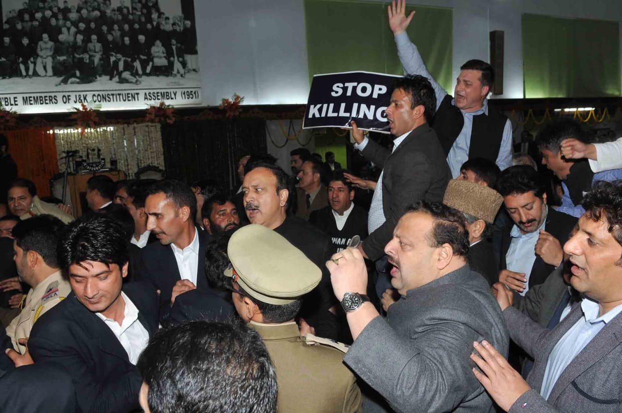 Uproar in j&k assembly during governor speech