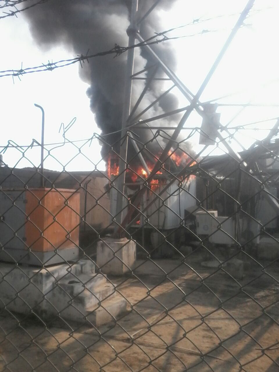 Mobile tower control room on fire, stirring