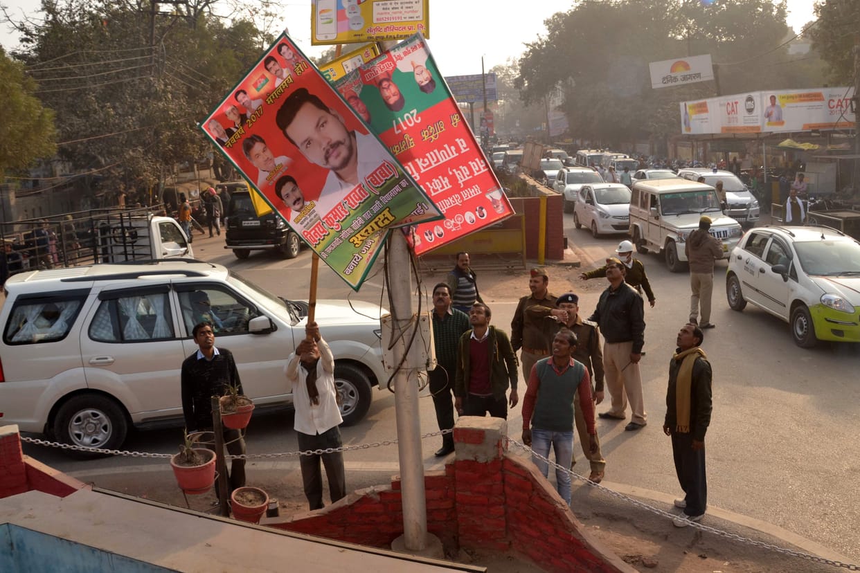 after the notification of election, banner-pasters remove 