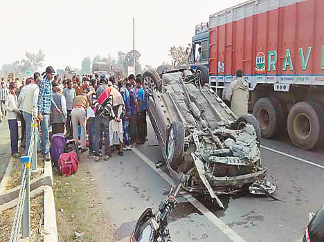 Innova bike collided with upturned, six injured