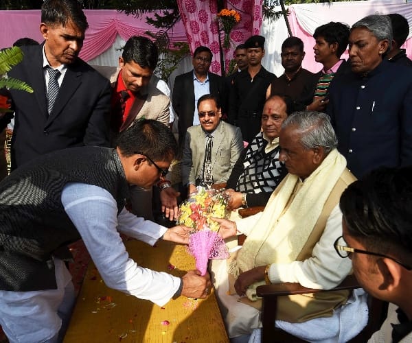 kalyan singh celebrates his 86th birthday in Lucknow.