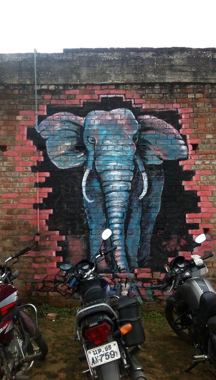students decorated the wall by 3d paintings