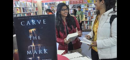 World Book Fair: a heart shape made from books, take Selfi