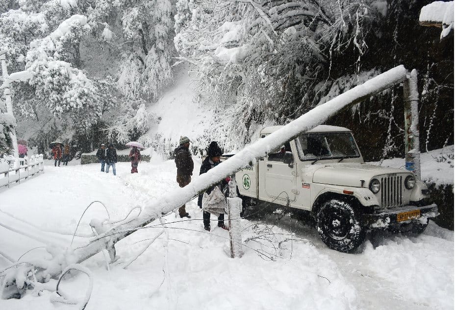 toy train stopped on the way to kalka-shimla track due to heavy snow fall and bad weather
