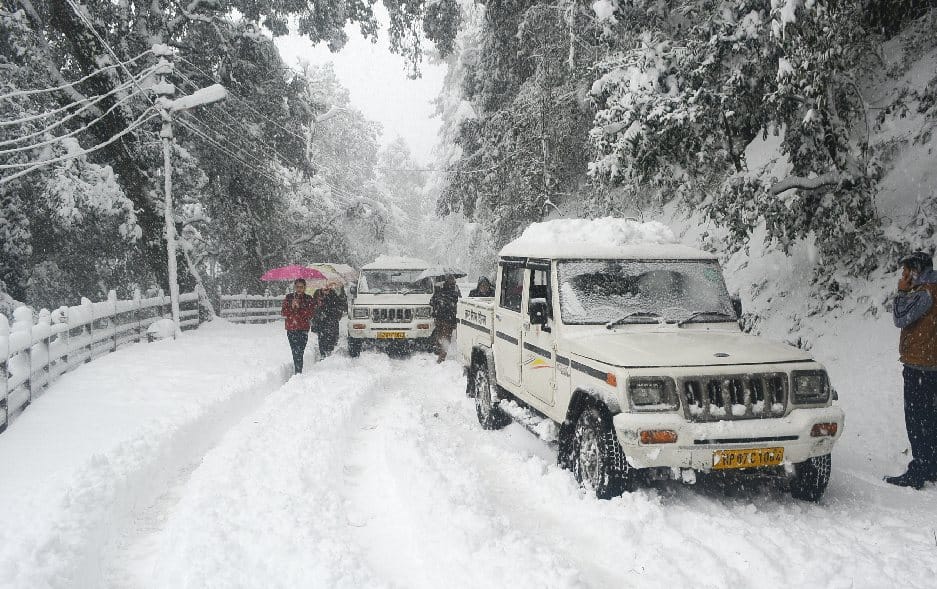 toy train stopped on the way to kalka-shimla track due to heavy snow fall and bad weather