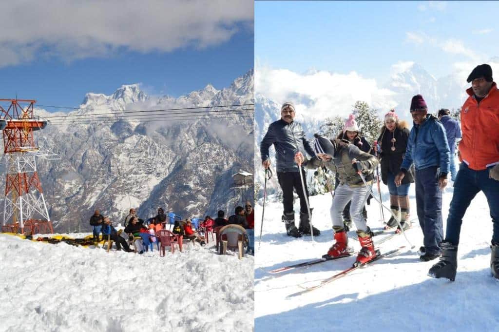 tourist enjoying skiing in auli.