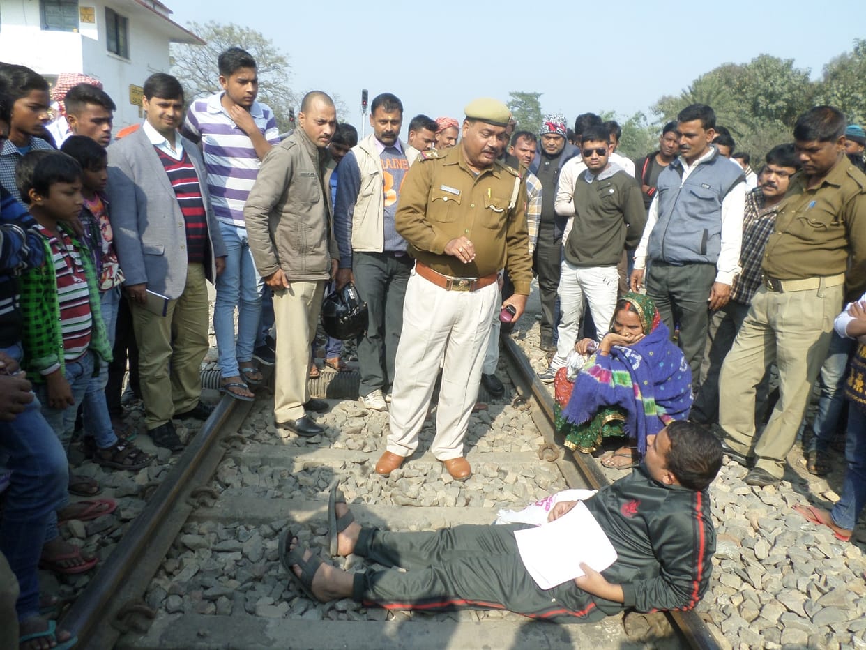 Yuuvk lying on the railway track, stirred 