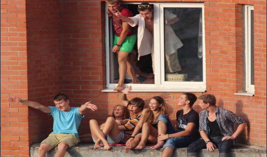 photos of some young people outside the window shows a horrible view