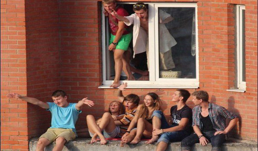 photos of some young people outside the window shows a horrible view