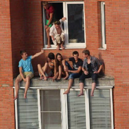 photos of some young people outside the window shows a horrible view