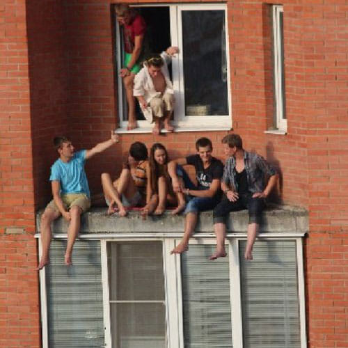 photos of some young people outside the window shows a horrible view