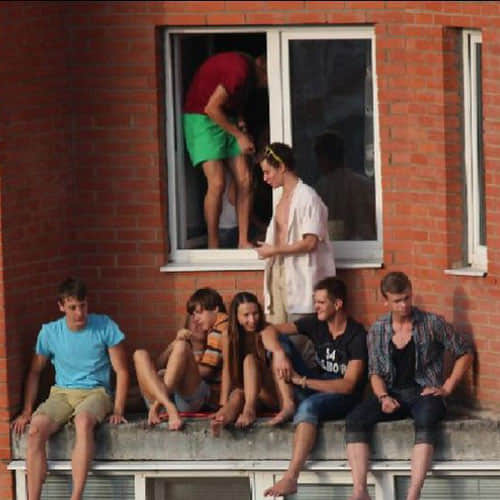 photos of some young people outside the window shows a horrible view