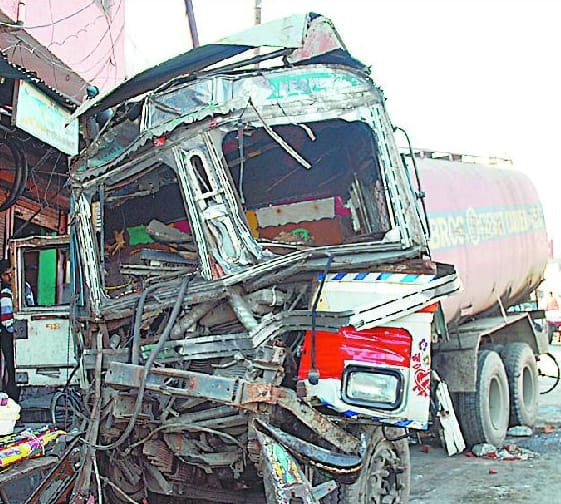 Victory Square horrific collision of two trucks