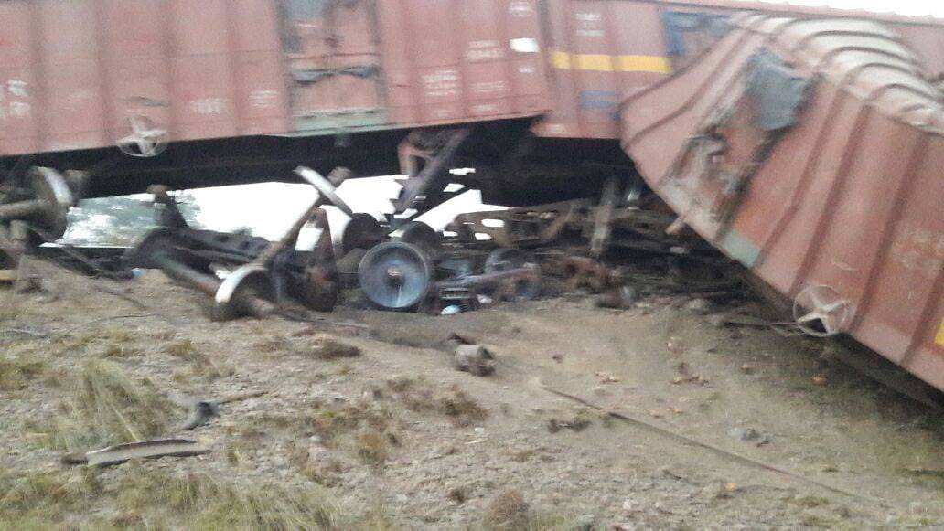 several bogies of goods train inversion